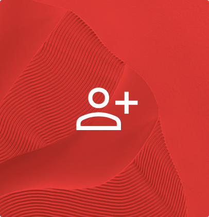 A red textured image with an icon of a person and a plus sign.