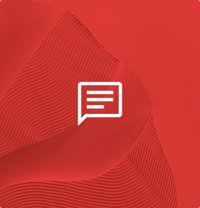 A red textured image with an icon of a speech bubble.
