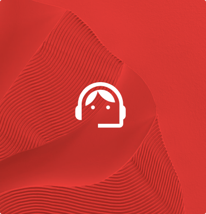 A red textured image with an icon of a person wearing a headset.