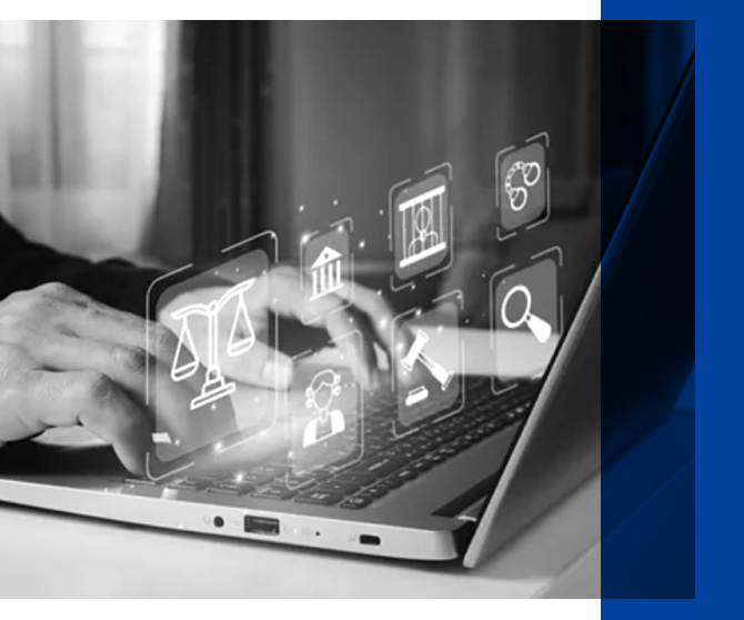 Black and White Laptop With justice icons and Blue Overlay.png