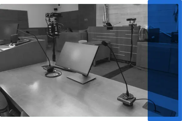 Black and white image of electronic recording equipment in courtroom